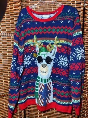 Holiday Time 3XL Funny Llama Ugly Christmas Sweater Gift Pocket